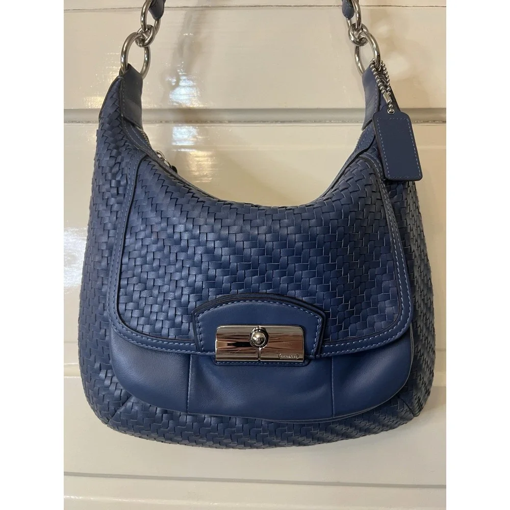 Coach Kristin Woven Leather Hobo Shoulder Bag Buttery Blue EUC Authentic 19314